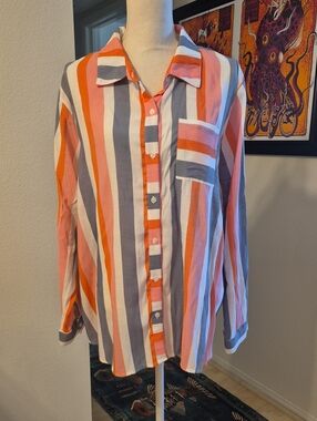 Notations Woman Pink Orange White Gray Long Sleeve Button Up Shirt